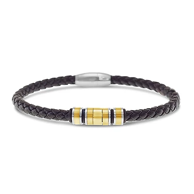 Men's Stainless Steel Leather Gold Bracelet 146549