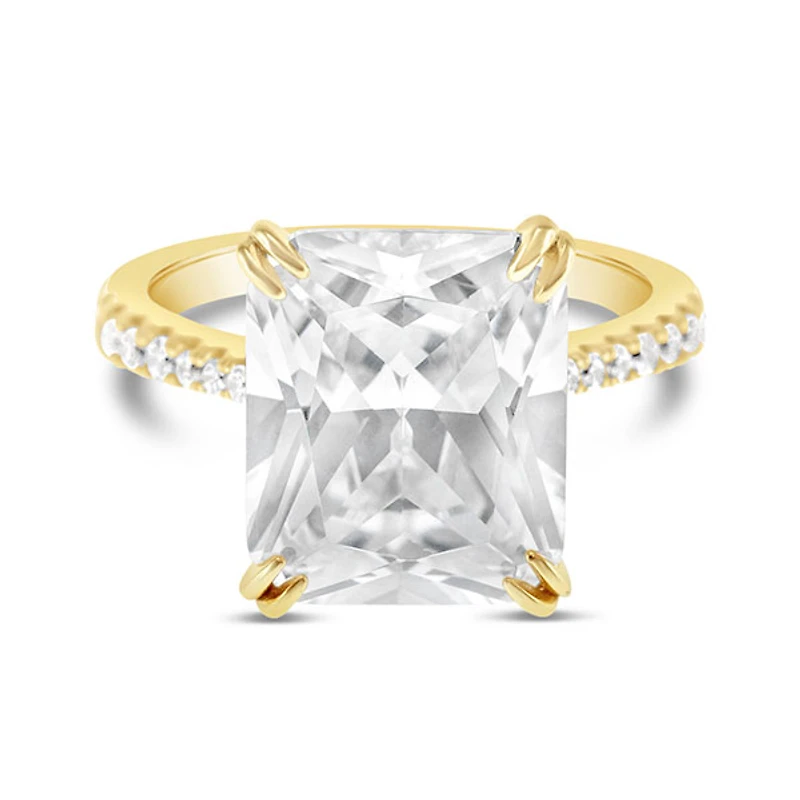 Gold Plated Sterling Silver Cubic Zirconia Radiant Cut Ring 146116