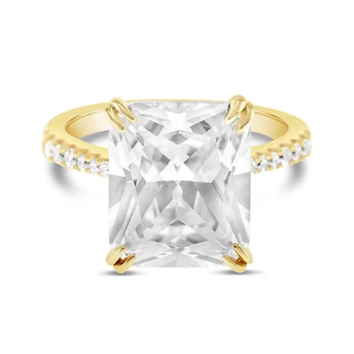 Gold Plated Sterling Silver Cubic Zirconia Radiant Cut Ring 146116