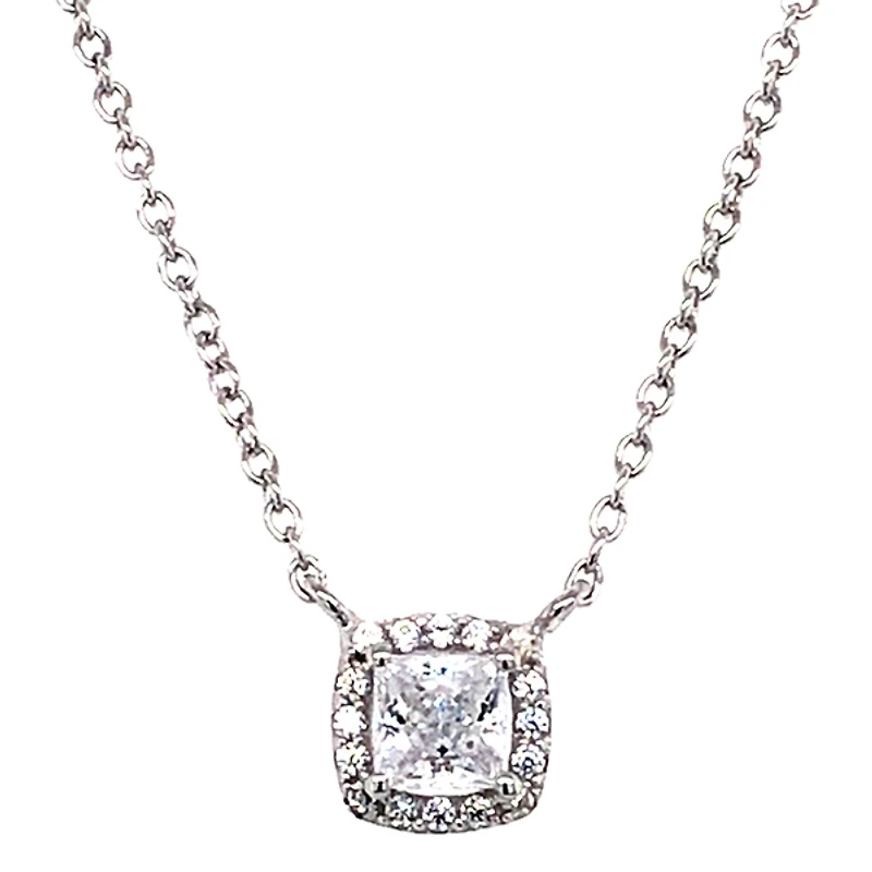 Sterling Silver Cubic Zirconia Square Outline Necklace 143471