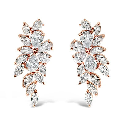 Bridal Rose Gold Cubic Zirconia Floral Drop Earrings 142870