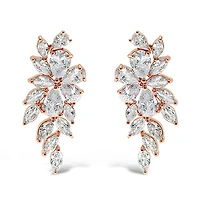 Bridal Rose Gold Cubic Zirconia Floral Drop Earrings 142870