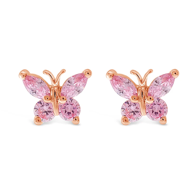 Rosegold Plated Sterling Silver Cubic Zirconia Butterfly Earrings 143356