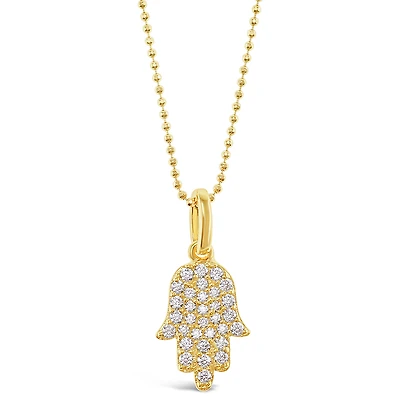Gold Plated Sterling Silver Cubic Zirconia Hamsa Necklace