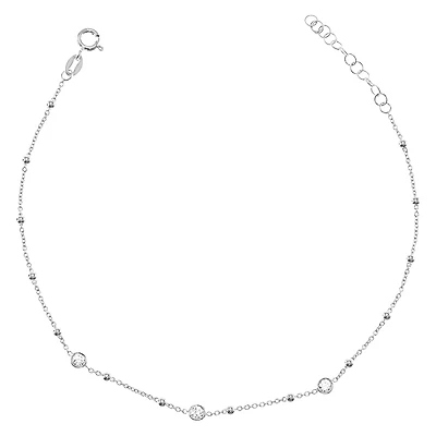 Sterling Silver Cubic Zirconia Beads Anklet 145112