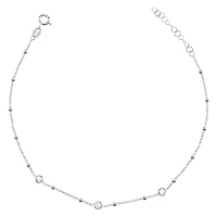 Sterling Silver Cubic Zirconia Beads Anklet 145112
