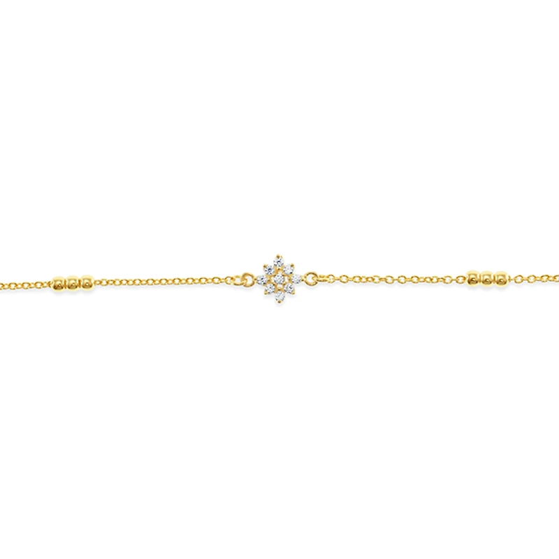 Gold Plated Sterling Silver Cubic Zirconia Flower Anklet 145109