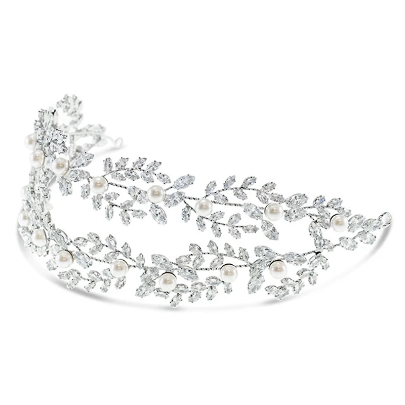 Bridal Silver Pearl Cubic Zirconia Headband 145826