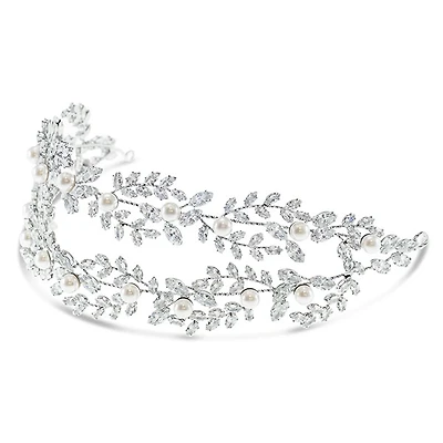 Bridal Silver Pearl Cubic Zirconia Headband 145826