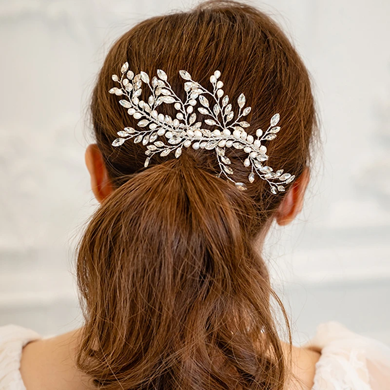 Bridal Silver Pearl Hair Comb 129575