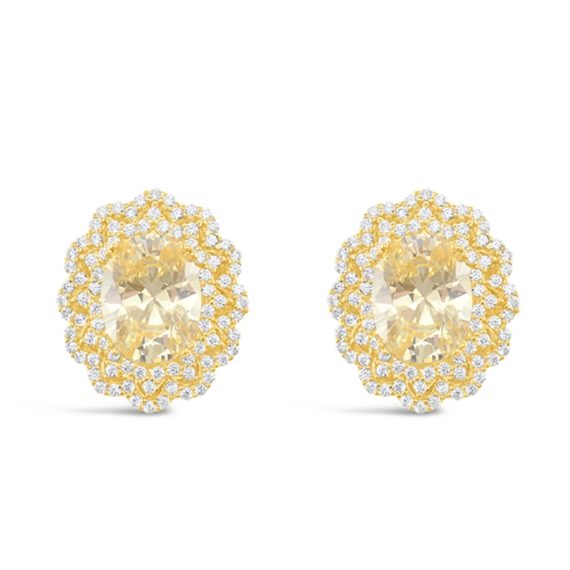 Gold Plated Sterling Silver Yellow Oval Cubic Zirconia Earrings 153390