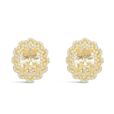Gold Plated Sterling Silver Yellow Oval Cubic Zirconia Earrings 153390
