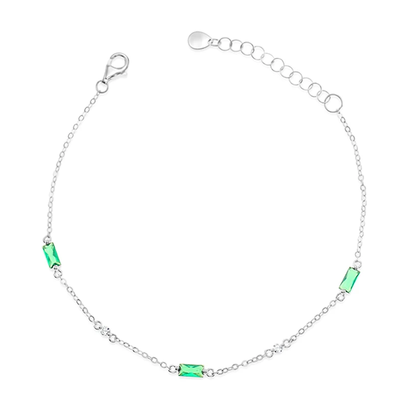 Sterling Silver Green Baguette Cubic Zirconia Bracelet 152204