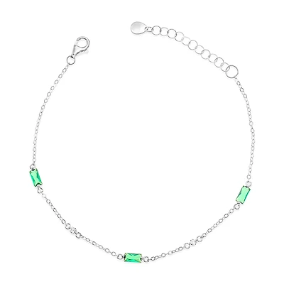 Sterling Silver Green Baguette Cubic Zirconia Bracelet 152204