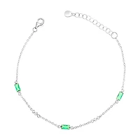 Sterling Silver Green Baguette Cubic Zirconia Bracelet 152204
