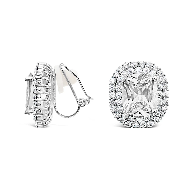 Bridal Silver Cubic Zirconia Clip-on Earrings