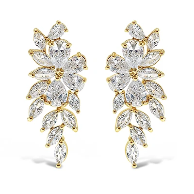 Bridal Gold Cubic Zirconia Floral Drop Earrings 142869