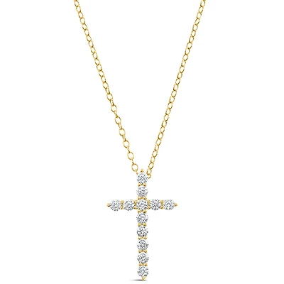 Gold Plated Sterling Silver Cross Cubic Zirconia Necklace 152727