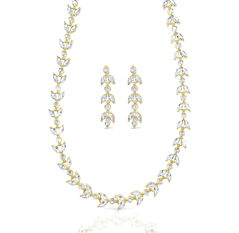 Bridal Gold Cubic Zirconia Necklace and Earrings Set