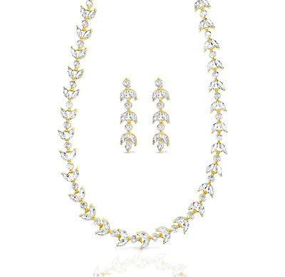 Bridal Gold Cubic Zirconia Necklace and Earrings Set