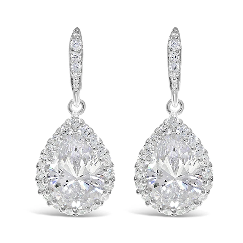 Sterling Silver Teardrop Cubic Zirconia Drop Earrings 122012