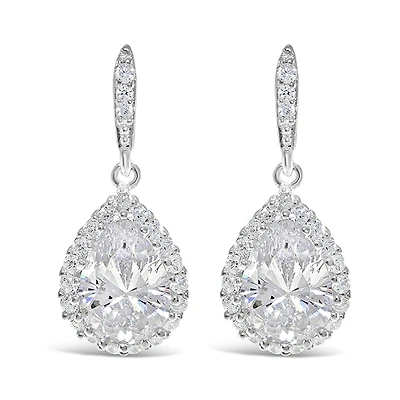 Sterling Silver Teardrop Cubic Zirconia Drop Earrings 122012