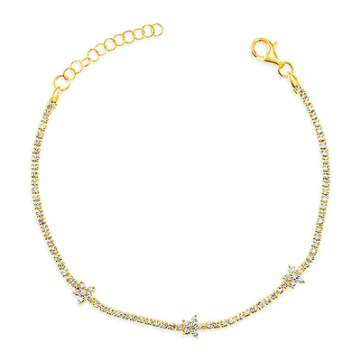 Gold Plated Sterling Silver Cubic Zirconia Flower Bracelet 149869