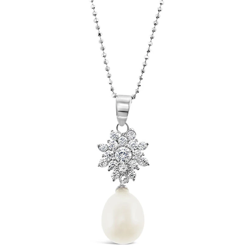 Sterling Silver Cubic Zirconia Pearl Necklace