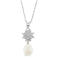 Sterling Silver Cubic Zirconia Pearl Necklace