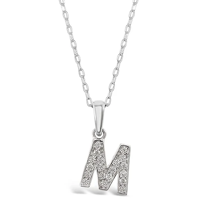 Sterling Silver Cubic Zirconia Initial M Necklace 135929