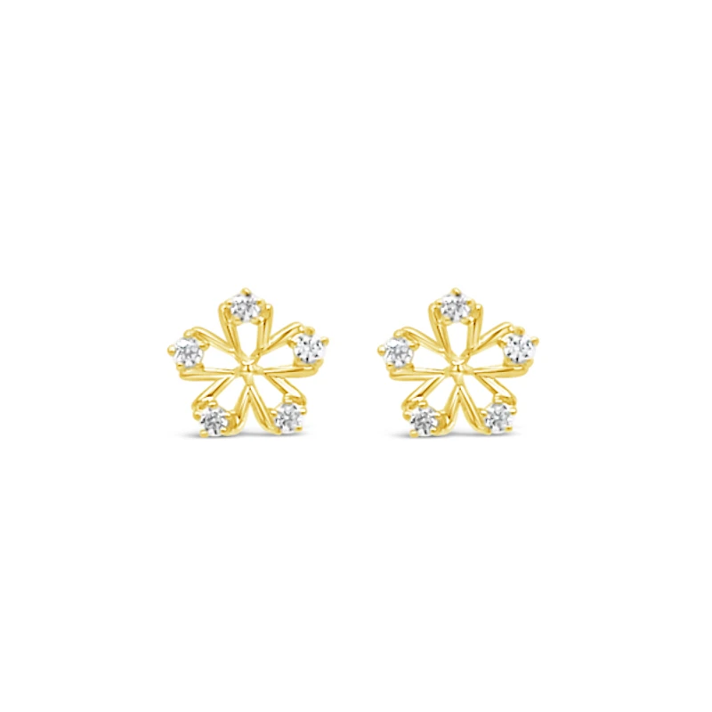10k Yellow Gold Cubic Zirconia Flower Studs Earrings 153787