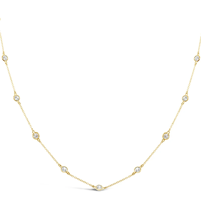 Gold Plated Sterling Silver Cubic Zirconia 4mm Bezel Necklace 143313