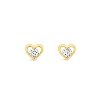 10k Yellow Gold Cubic Zirconia Heart Studs Earrings