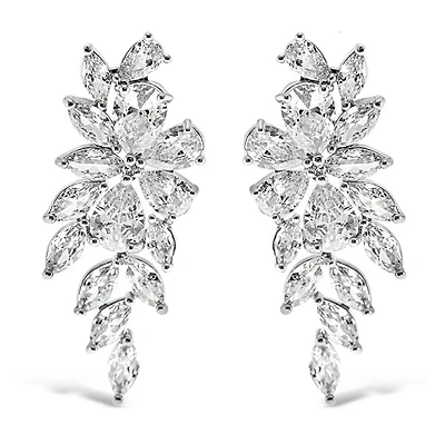 Bridal Silver Cubic Zirconia Floral Drop Earrings 142871