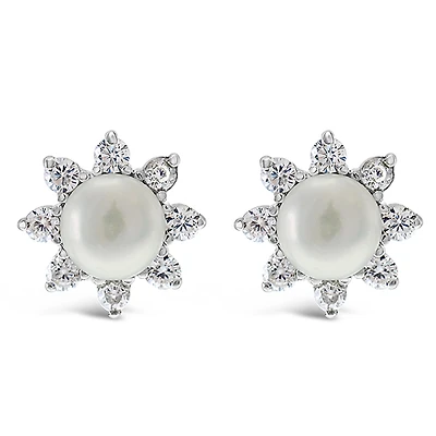 Sterling Silver Cubic Zirconia Pearl Earrings 143284