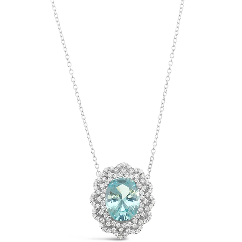 Sterling Silver Mint Oval Cubic Zirconia Necklace 153383