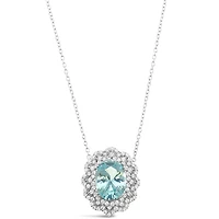 Sterling Silver Mint Oval Cubic Zirconia Necklace 153383