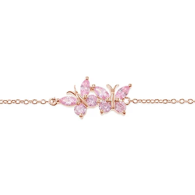 Rosegold Plated Sterling Silver Cubic Zirconia Butterfly Bracelet 146389