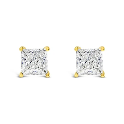 Gold Plated Sterling Silver Cubic Zirconia Princess Cut 7mm Studs 143343