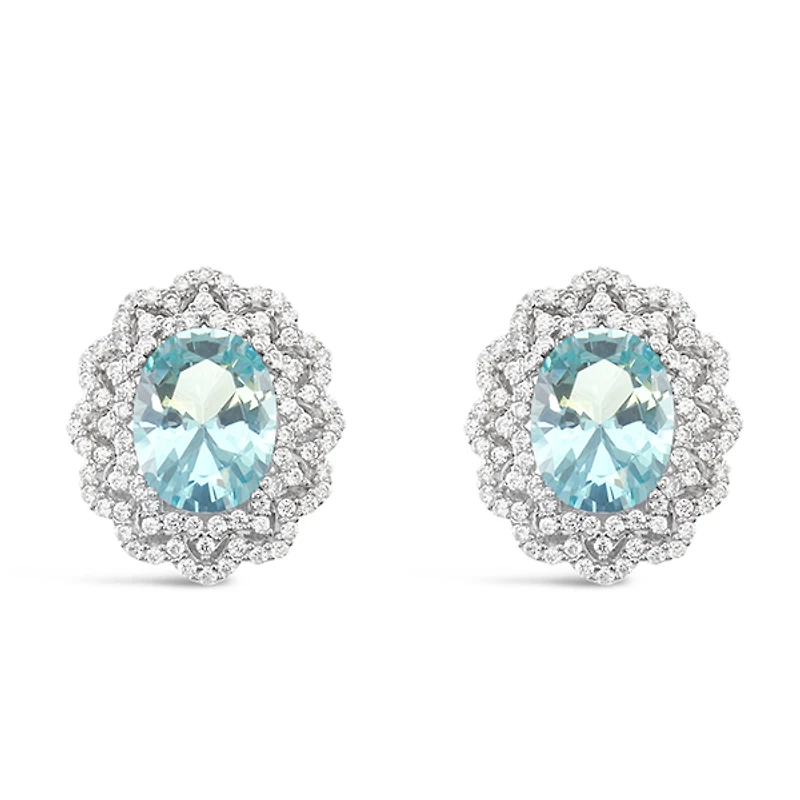 Sterling Silver Mint Oval Cubic Zirconia Earrings 153388