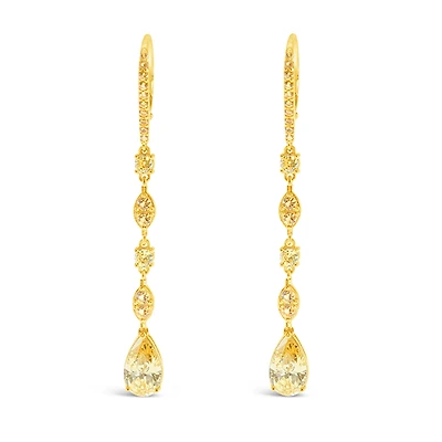 Gold Plated Sterling Silver Teardrop Yellow Cubic Zirconia Earrings 153415