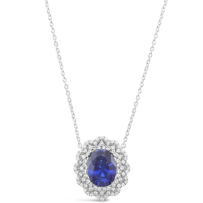 Sterling Silver Sapphire Oval Cubic Zirconia Necklace 153384
