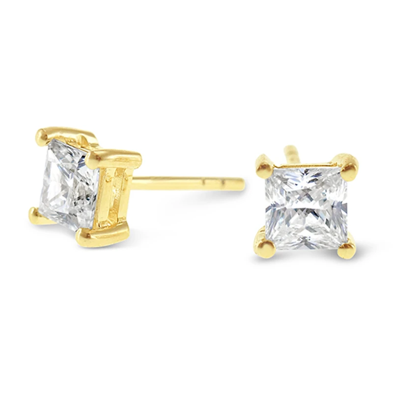 Gold Plated Sterling Silver Cubic Zirconia Princess Cut 5mm Studs 143342