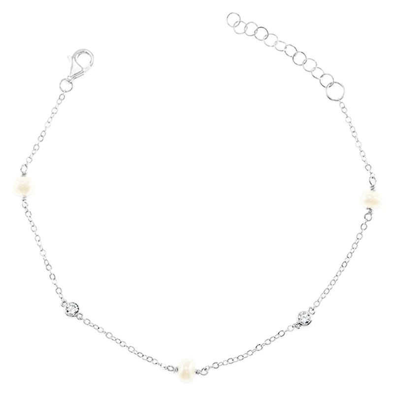 Sterling Silver Cubic Zirconia Pearl Bracelet