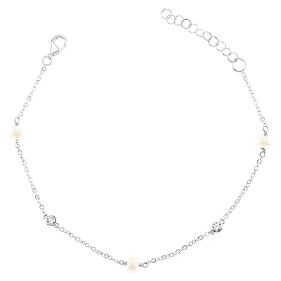 Sterling Silver Cubic Zirconia Pearl Bracelet