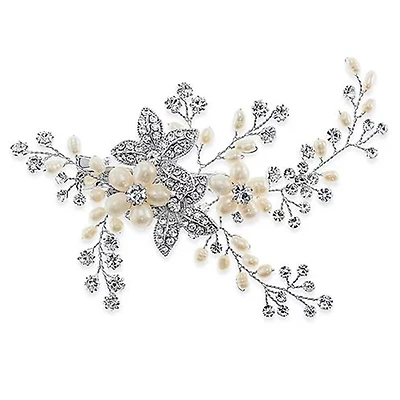 Bridal Silver Leaf Pearl Hair Clip 137529