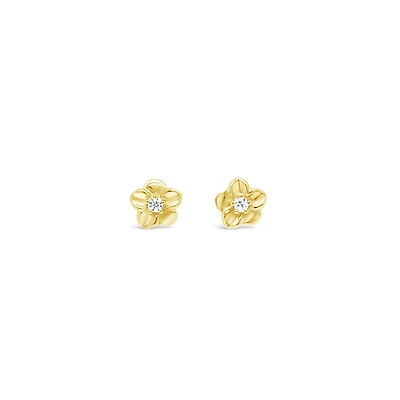 10k Yellow Gold Cubic Zirconia Flower Studs Earrings 153779