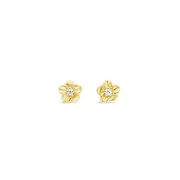 10k Yellow Gold Cubic Zirconia Flower Studs Earrings 153779