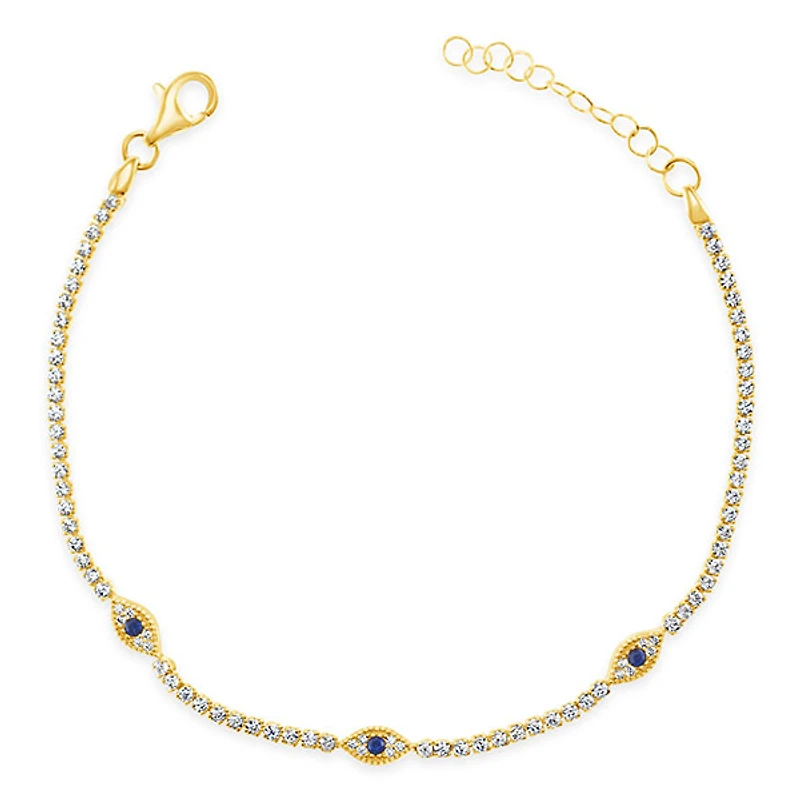 Gold Plated Sterling Silver Cubic Zirconia Evil Eye Bracelet