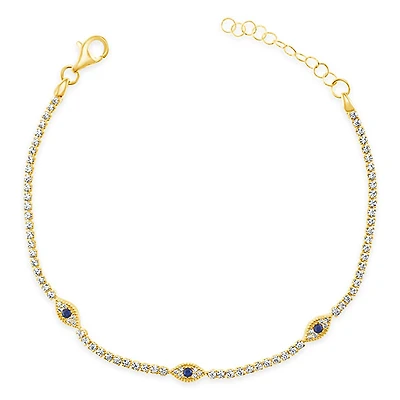 Gold Plated Sterling Silver Cubic Zirconia Evil Eye Bracelet